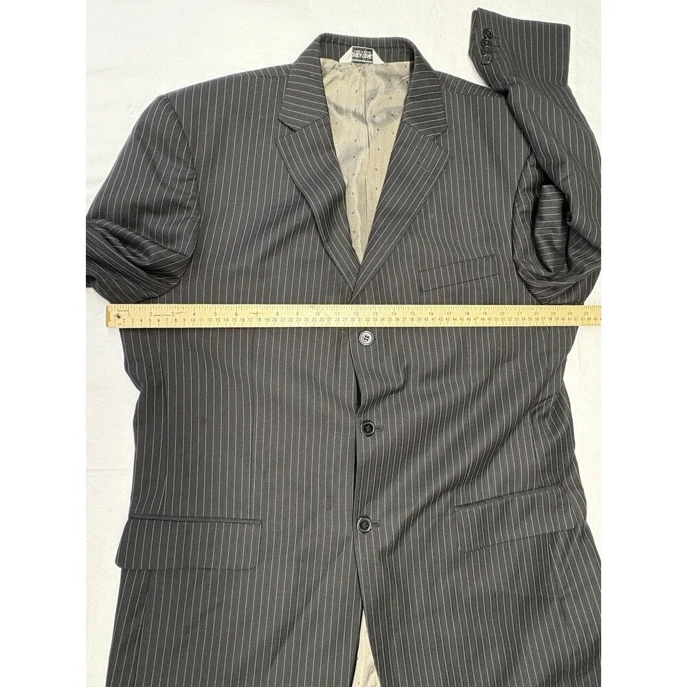 Linea Uomo 3 Pc Wool Suit 46L 40W Charcoal Gray Pinstripe Vest Dress Formal